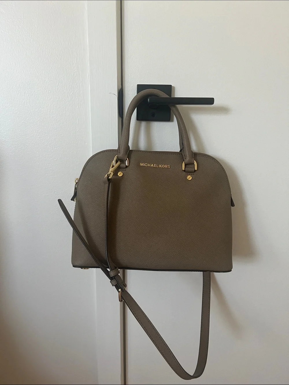 Michael Kors Taupe Dome Satchel with Gold Hardware